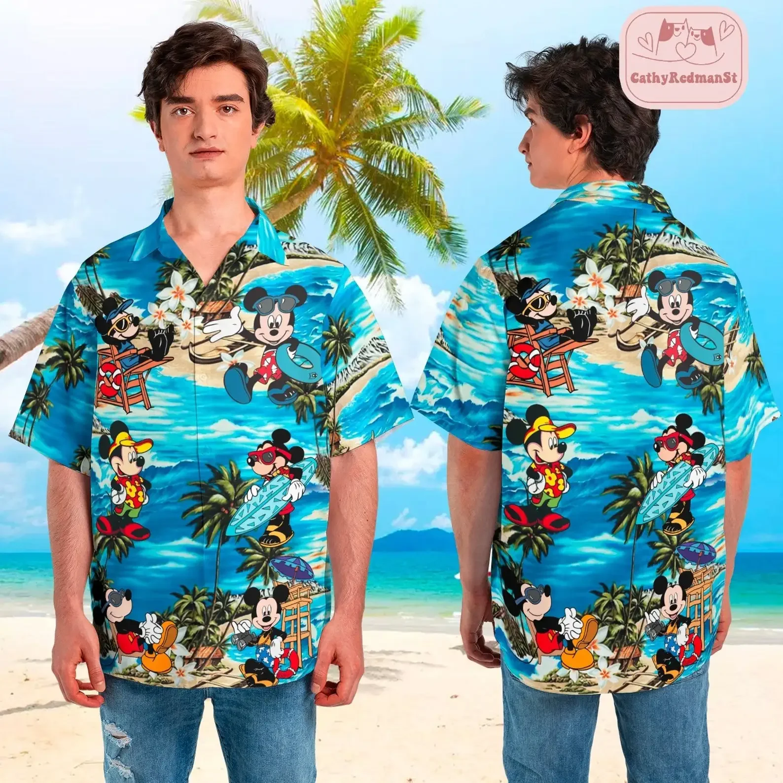 2024 Mickey Aloha Hawaiian Shirts Mens Women Button Up Fashion Disneyland Hawaiian Shirts Casual Beach Short Sleeve Shirts