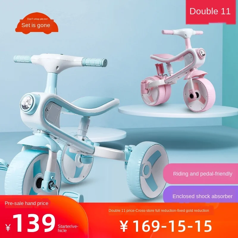 Bicicleta triciclo infantil, deformação com um botão, livre de desmontagem, pedal para bebê, estabilização em deslize, bicicleta estável, anti rolo