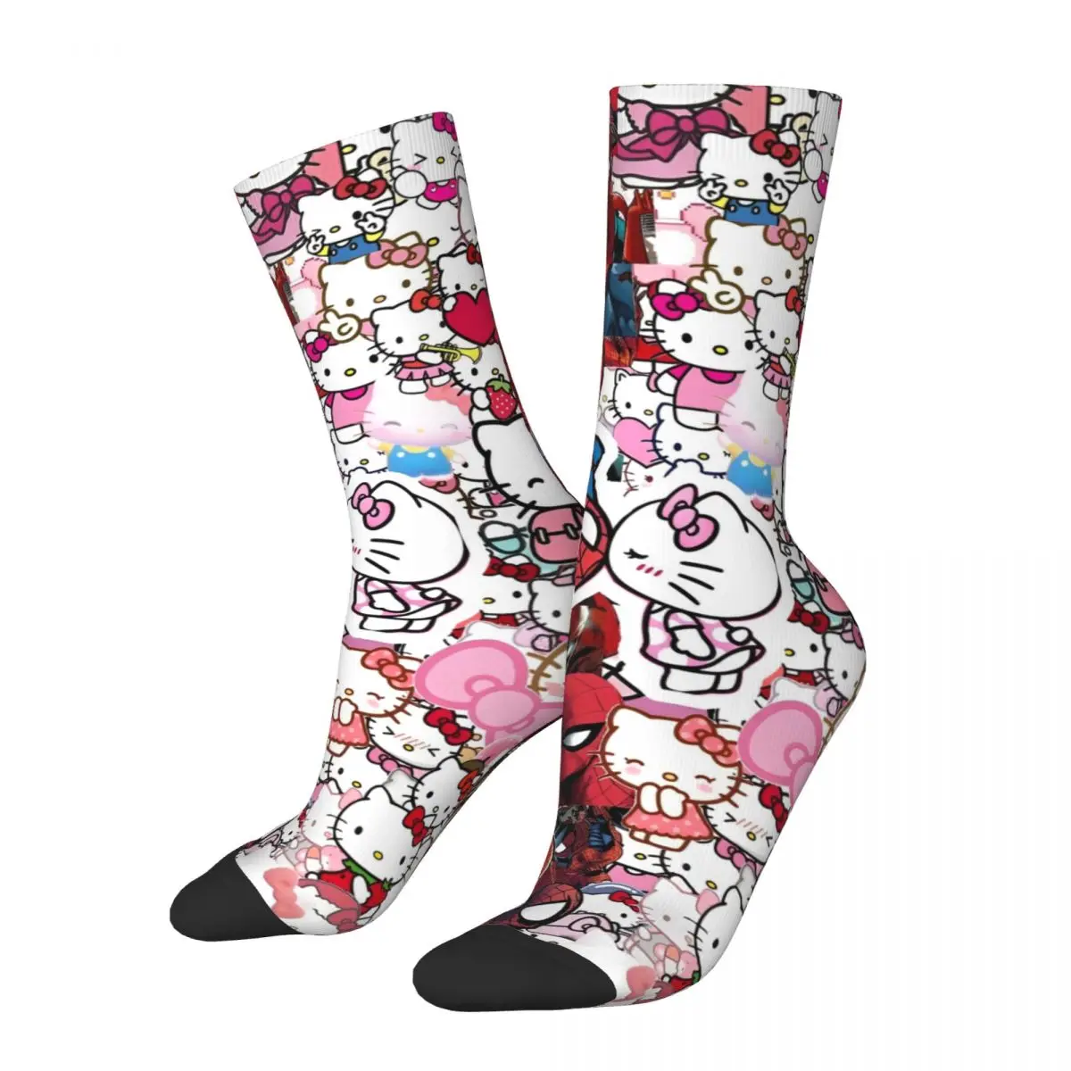 Fashion Male Men Socks Harajuku Hello Kitty Spiderman Cartoon Sock Polyester Sport Women's Socks Spring Summer Autumn Winter