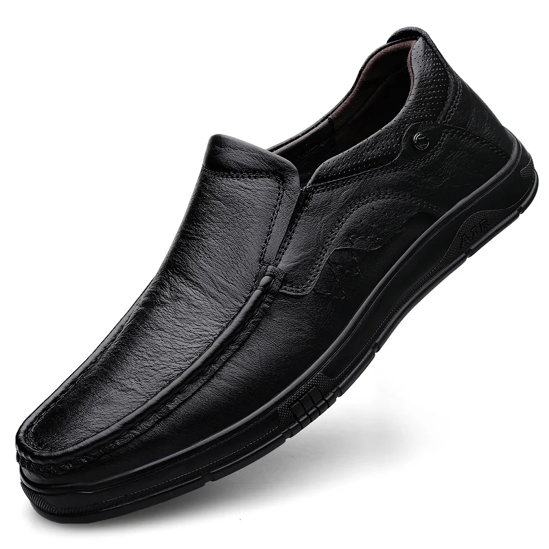 Men Genuine Leather Shoes Men Spring Loafers Slip on Business Casual Leather Shoes Classic Breathable Flats Shoe