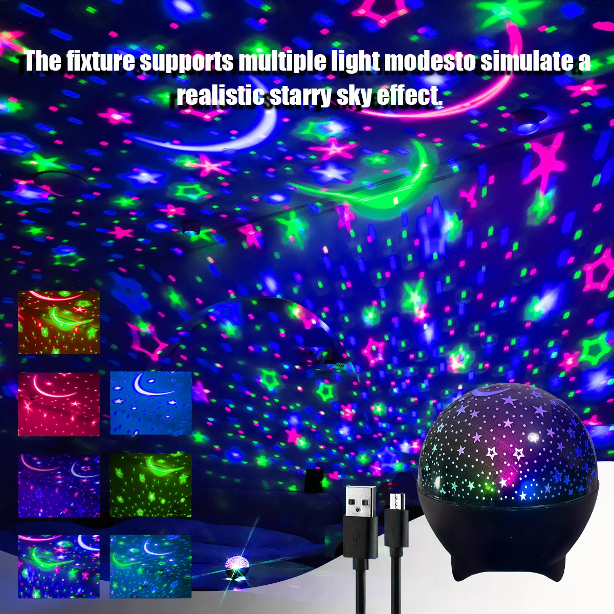 Moon & Stars Night Lights LED Projector Light Starry  Galaxy Projection Lamp USB for Kids  Gift Room Party Decorations