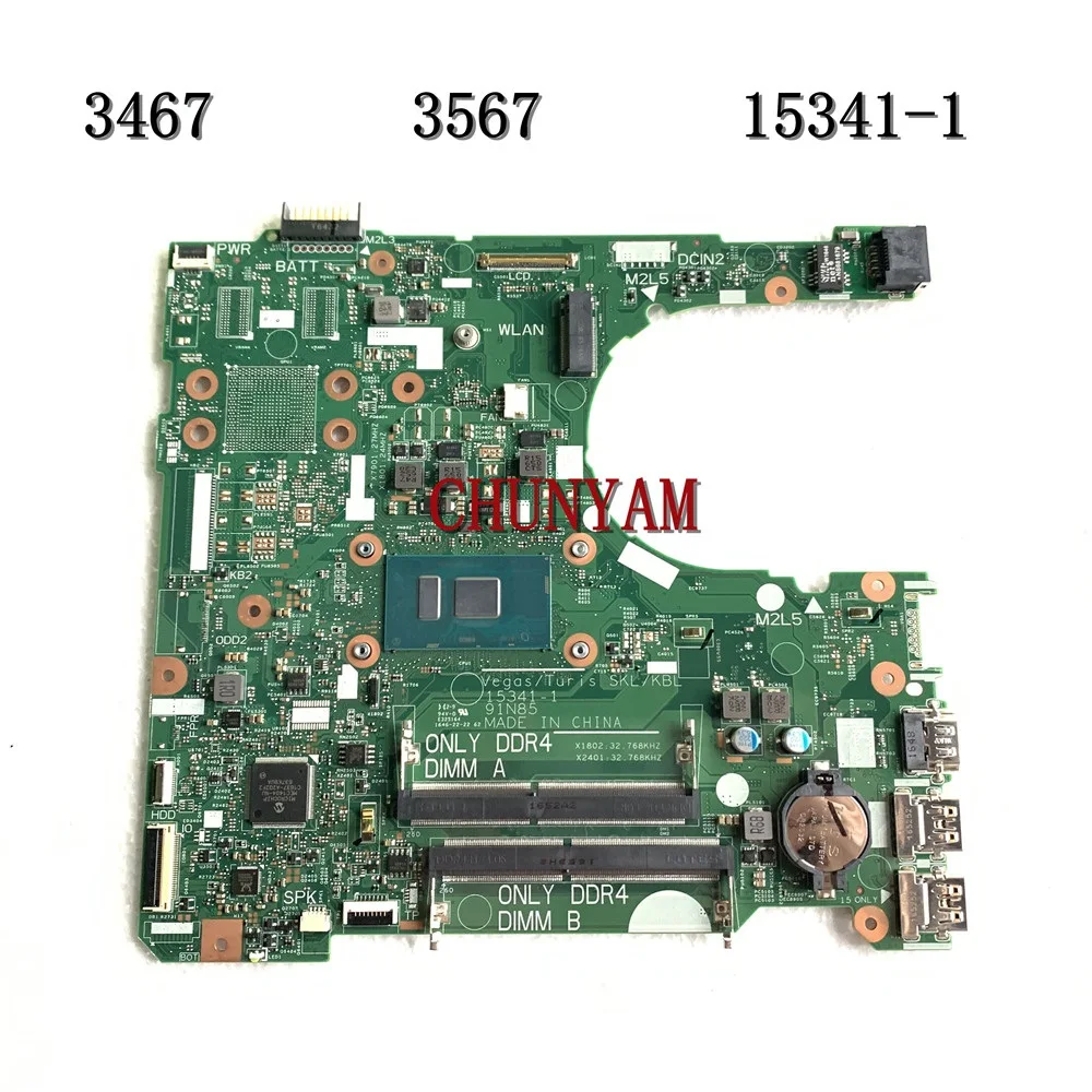 15341-1 For Dell Inspiron 14 3467 15 3567 LAPTOP Motherboard RY2Y1 Y7J61 NP4RY Mainboard 3865U i3 i5 i7 CPU CY