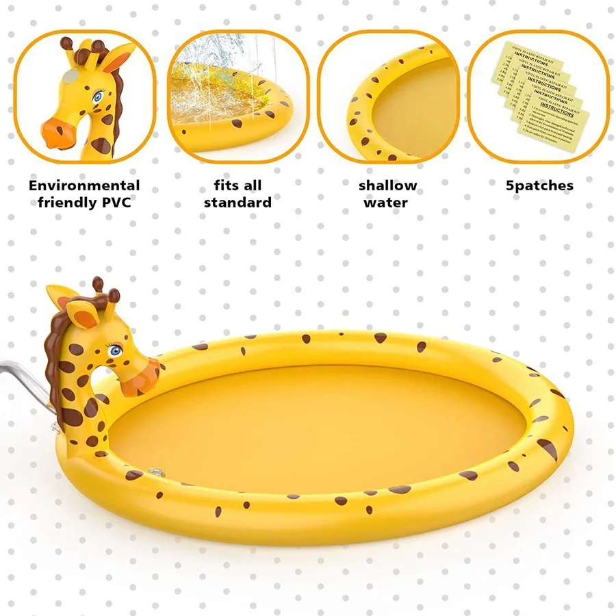   Aspersor inflable de jirafa para piscina, almohadilla de pulverización de agua para juegos de playa al aire libre, césped de juguete de juego, estera de suelo de jardín para piscina