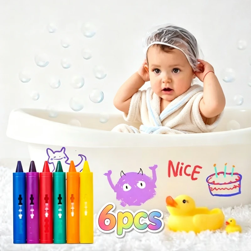 6pcs set Washable Bath Crayons-Colorful, Easy-Clean Markers for Youngsters, Fun Shower Draw in the Tub Graffiti Toy