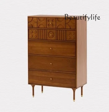 

Medieval style chest of drawers living room wall locker design retro solid wood carving flower bedside cabinet