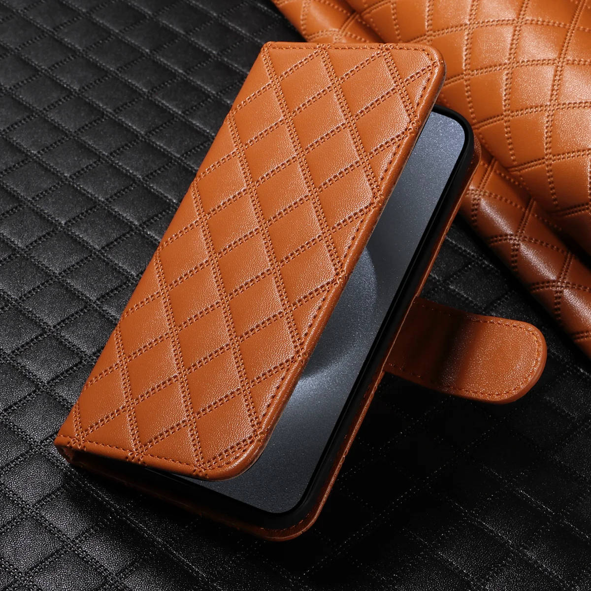 Funda de teléfono a cuadros de cuero PU para Samsung GalaxyS24FE S25Edge A03 A35 A40 A05S A06 A16 A26 A56 A36 Series funda tipo billetera anticaída