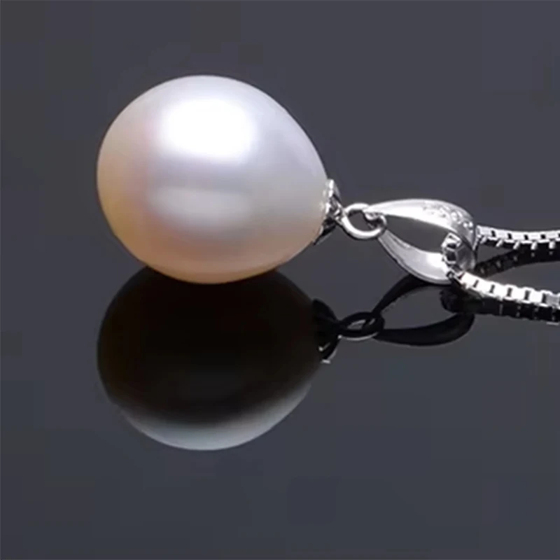ZHBORUINI Big Sale Pearl Necklace 9-10mm Drop Shape 925 Sterling Silver Natural Freshwater Pearl Pendant Jewelry For Women Gift