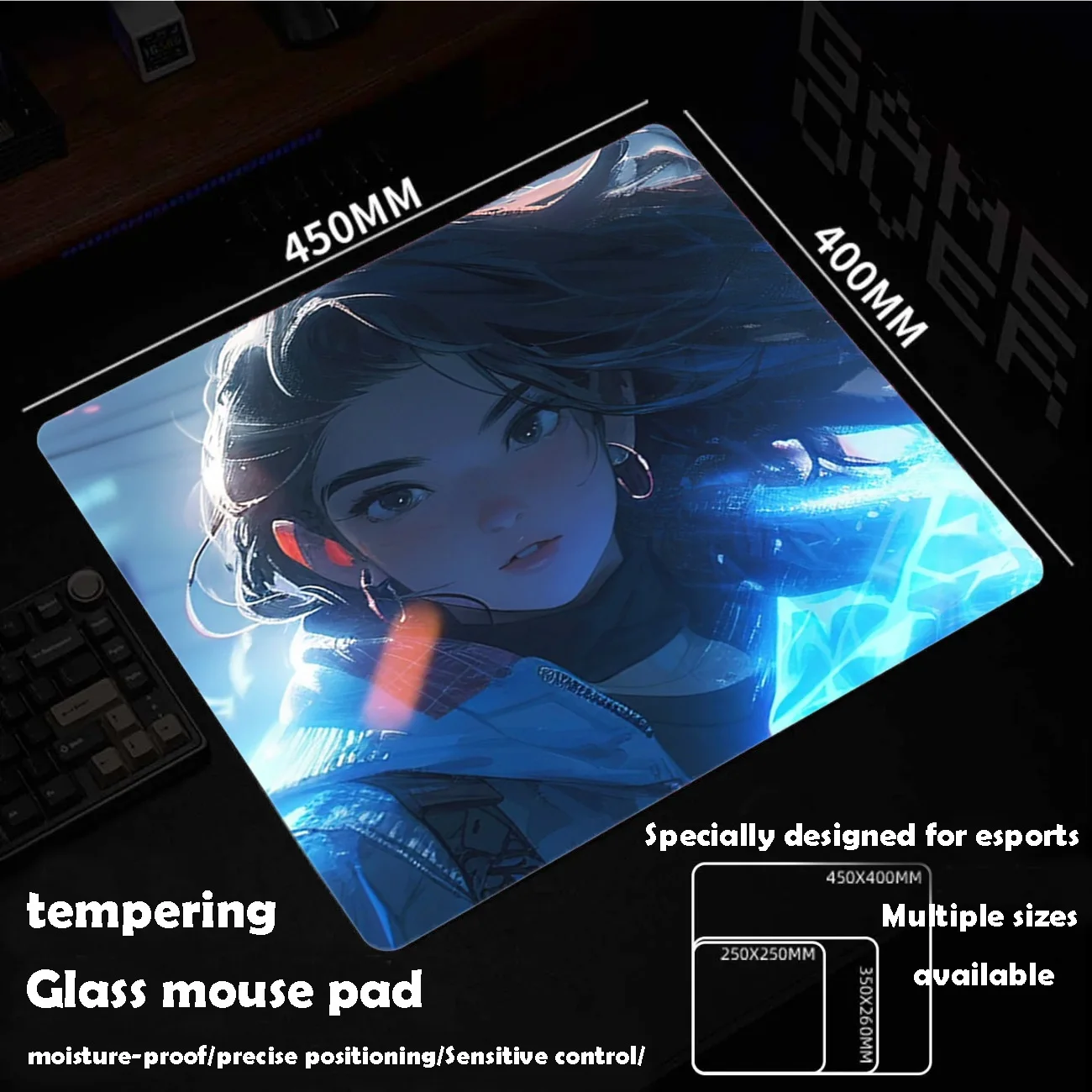 

Cool Girl Glass Mousepad Sora Game Mouse Pad Customized Pattern Tempered Smooth Gaming Desk Mat Fps Esports Office Gaming