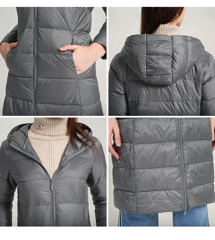 Schinteon Women Ultralight White Duck Down Long Jacket with Hood Casual Slim Autumn Winter Outwear 2026 New
