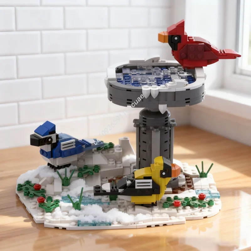 

500 шт. MOC, зимняя модель для ванны с птицами, строительные блоки, сборка, сделай сам, креативная идея, рождественский подарок, образовательная игрушка, кирпич, детский день рождения