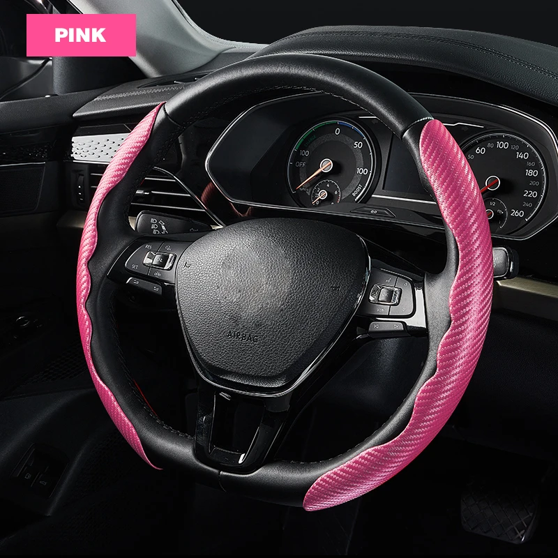 1 Paar Kohle faser Leder Auto Lenk abdeckung 1k Mikro faser Leder PVC Rad Booster Abdeckung rutsch fest universell – Detail 12