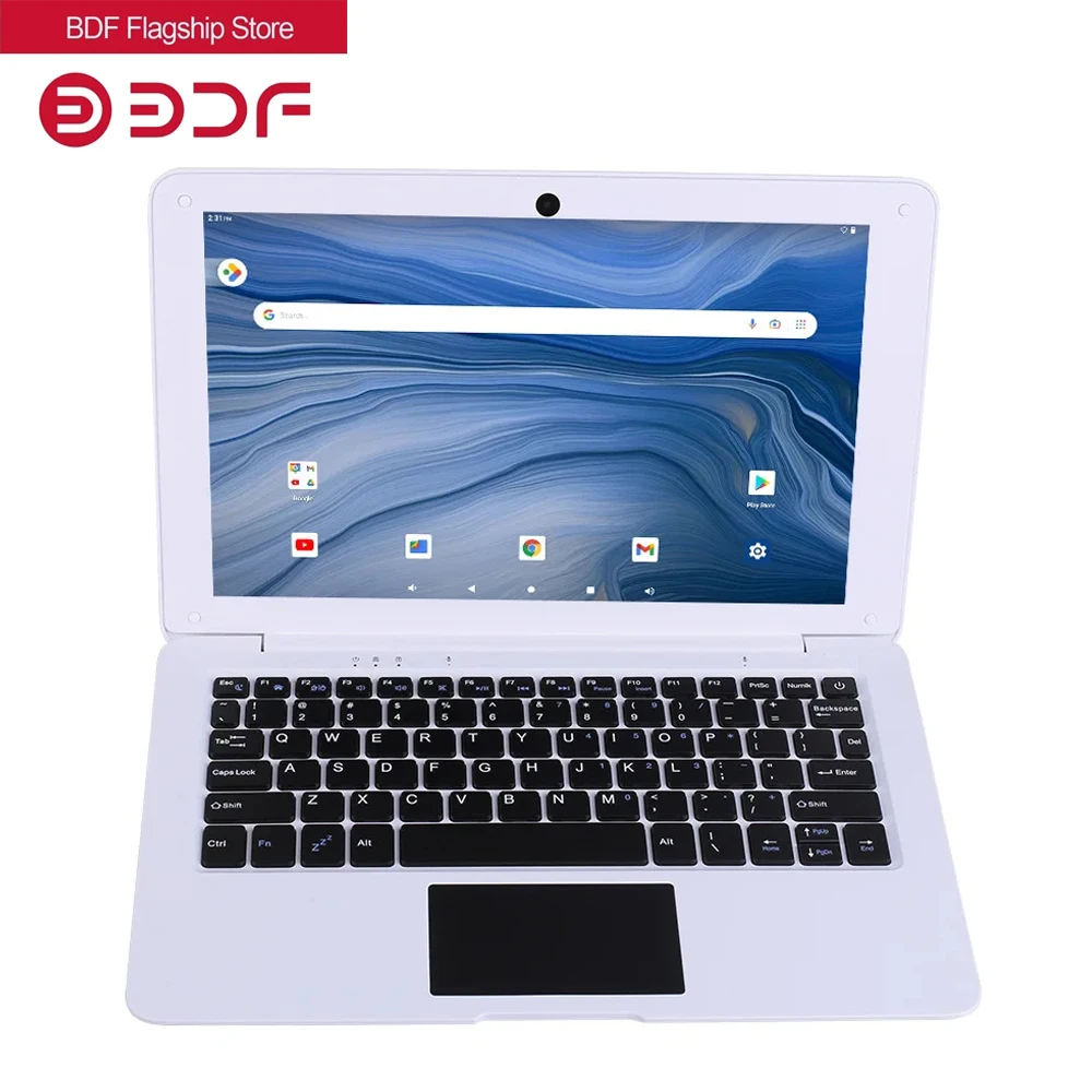 

10.1 inches Android 12 Computer Laptop 2GB+64GB Ultra Thin and Light Netbook Android Quad Core CPU Laptop PC Wi-Fi USB (White)