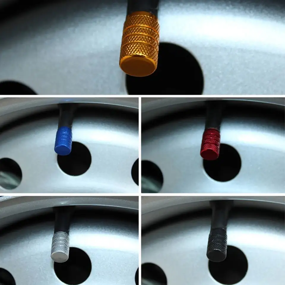 DSYCAR 4Pcs Silver Car Tire Valve Stems Cap Knurling Style Tire Valve Cap Aluminum Tire Wheel Stem Air Valve Cap for US Schrader - 5