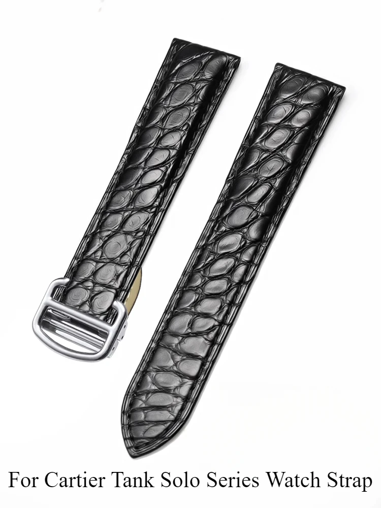 

For Cartier Tank Solo Series Genuine Leather Strap Soft Waterproof Breathable Crocodile Leather Watchband 16 17 18 20 22 25mm