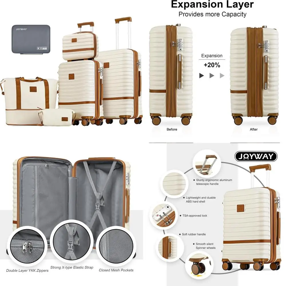 

Расширяемый набор чемоданов с твердым корпусом из 2 предметов с вращающимися колесами, замком TSA, белыми чемоданами 20 и 24