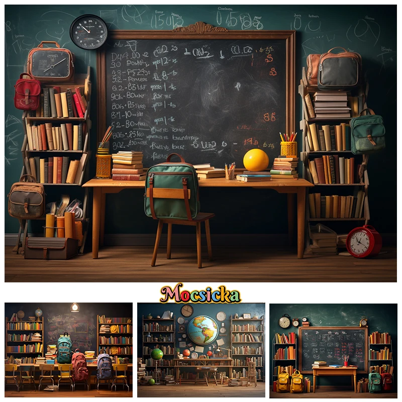 Blackboard Back To School Background For Photography Student Classroom Backpack Book Party Kid Graduation Backdrop Photo Studio