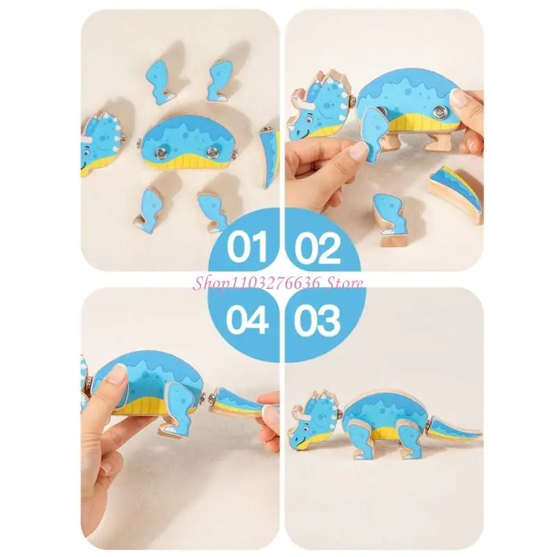 R6fd houten dinosaurus bouwsteen puzzel leren speelgoed peuter educatief geschenk