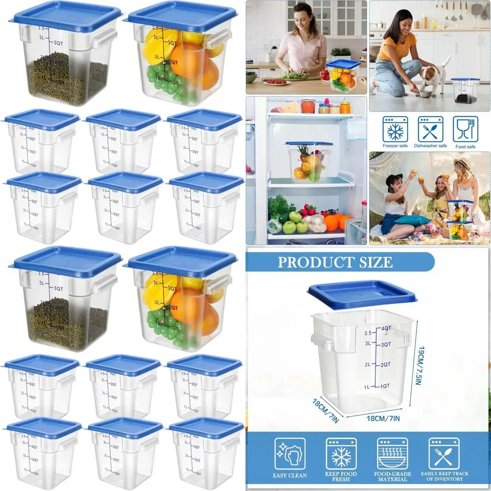 

Set of 8, 4-Quart Clear Commercial Food Storage Containers with Lids and Handles, Ideal for Home, Kitchen, and Restaurant Use