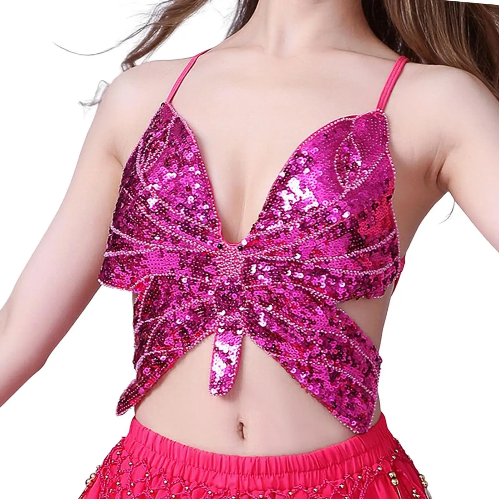 

Укороченный топ с блестками и бабочкой для Хэллоуина, вечеринки, танца живота, клуб Rave, черный