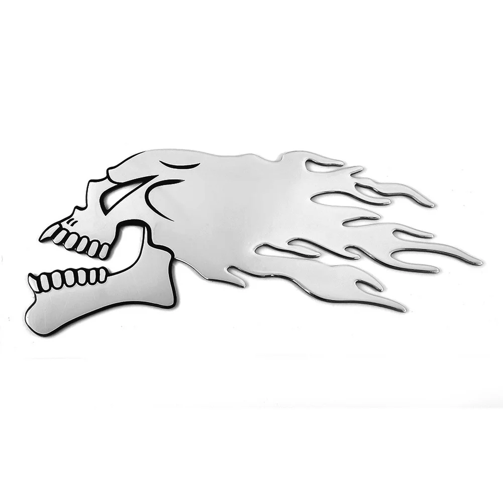 2 PCS Motorcycle 3D Sticker Car Sliver Flaming Skull 3D Gel Sticker Decal L/R Pair Waterproof Car Sticker Motorcycle Decoration