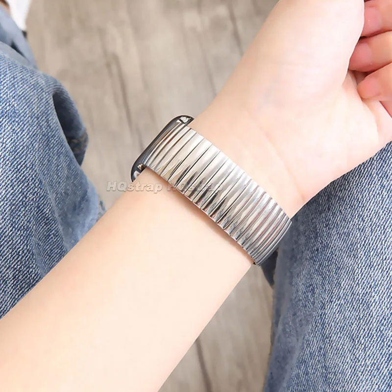 12mm 14mm 16mm 18mm 20mm 22mm Stainless Steel Strap Elastic Metal Stretch Expansion Watch Band Silver Gold Universal Bracelet
