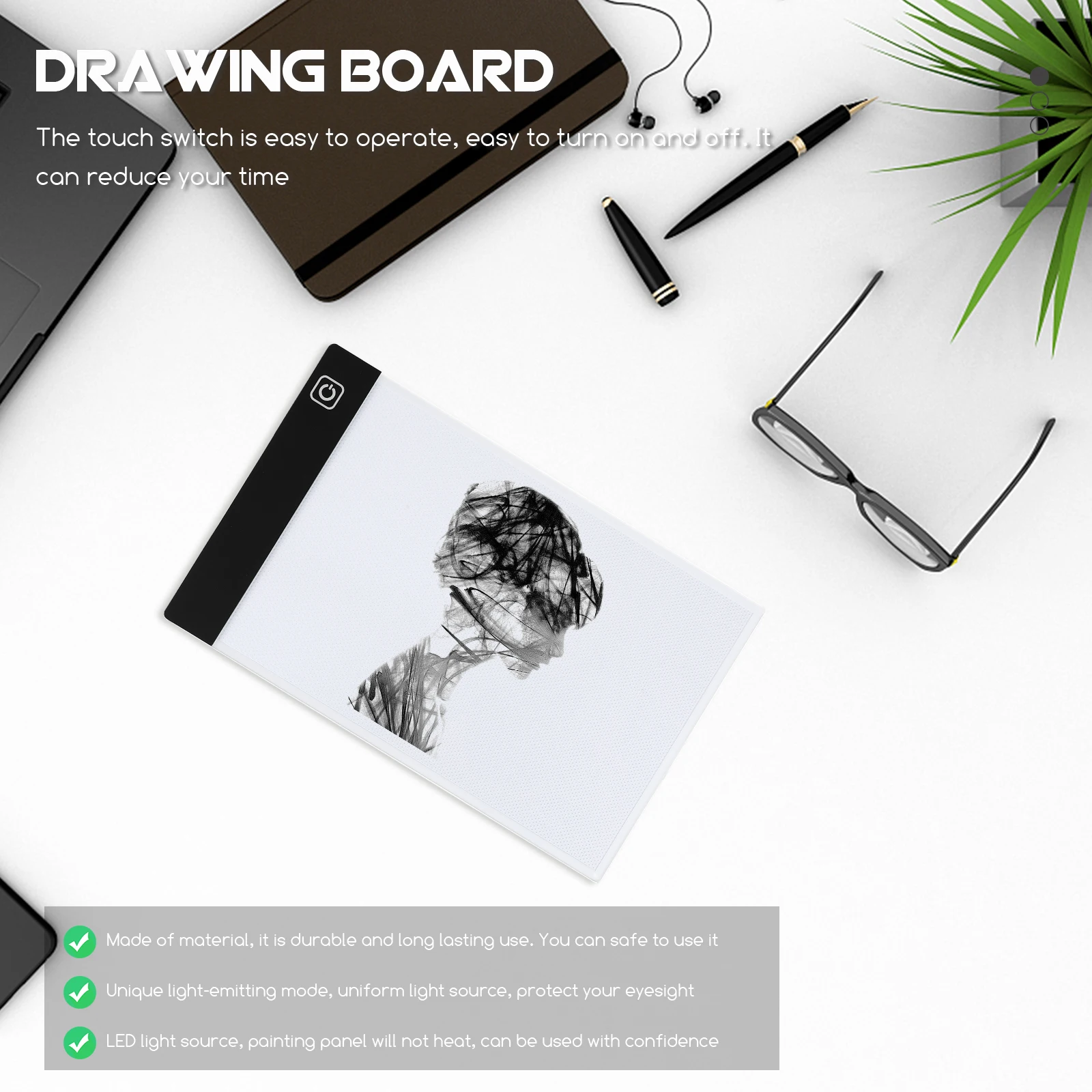 

A5 Size Board With Scale Copying Writer Board Simple Drawing Board for Student Shool Home (Three Gears Dimming, with USB Chargin