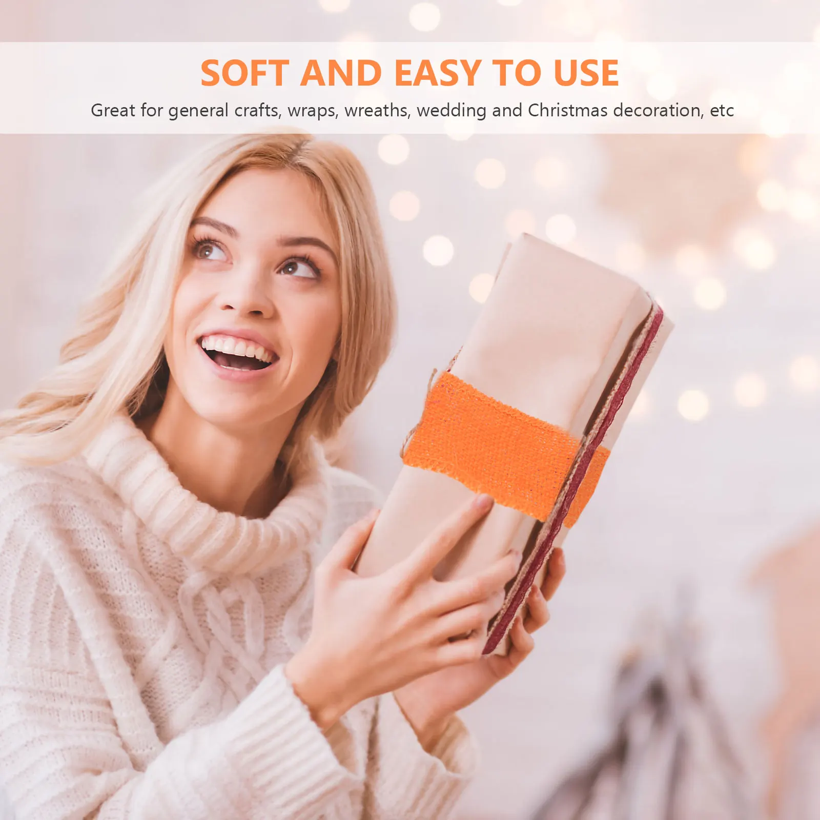 

2m Orange Burlap Ribbon Roll Jute Eco-Friendly Natural Texture for Christmas Decoration Wedding Crafts Wreath Burlap Ribbon Roll