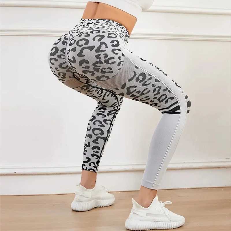 Women Leopard Seamless Yoga Pants High Waist Lifting Hip Honey Peach Hip Fitness Leggings Yoga Gym Tights Running Sports Pants