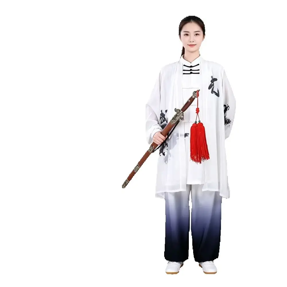 Chinese Wushu Tai Chi Suit Women Ink Painting Yin Yang Print Kung Fu Outfit 2/3 Pieces Martial Arts Training Costume