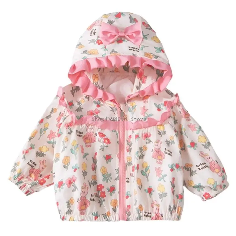 Stylish Girls Polyester Windbreaker Hooded Coat With Adjustable Cuffs