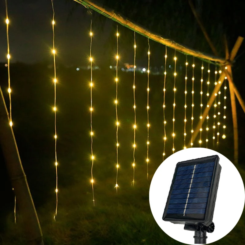 

Outdoor Holiday Garland Lamp LED Solar Curtain Lights String 6m 3m Perfect for Garden Fence Wedding Party Christmas Decoration