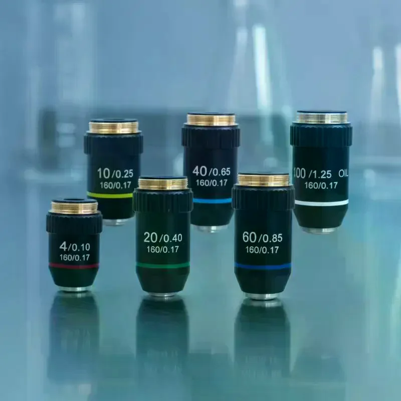 195 Black Achromatic Objective 4X 10X 20X 40X 60X 100X High Quality Microscope Objective Lens RMS 20.2mm Pure Copper Shell