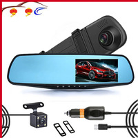 FHD 1080P Dash Cam Car Dvr Camera Auto 4.3 Inch Rearview Mirror Digital Video Recorder Dual Lens Registrator Camcorder