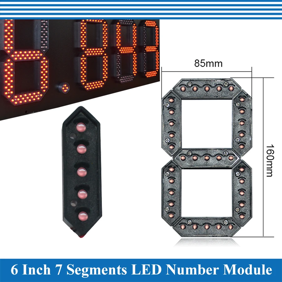 4pcs/lot 6' Red, Green, Yellow, White Color Outdoor 7 Seven Segment LED Digital Number Module for Gas Price LED Display Module