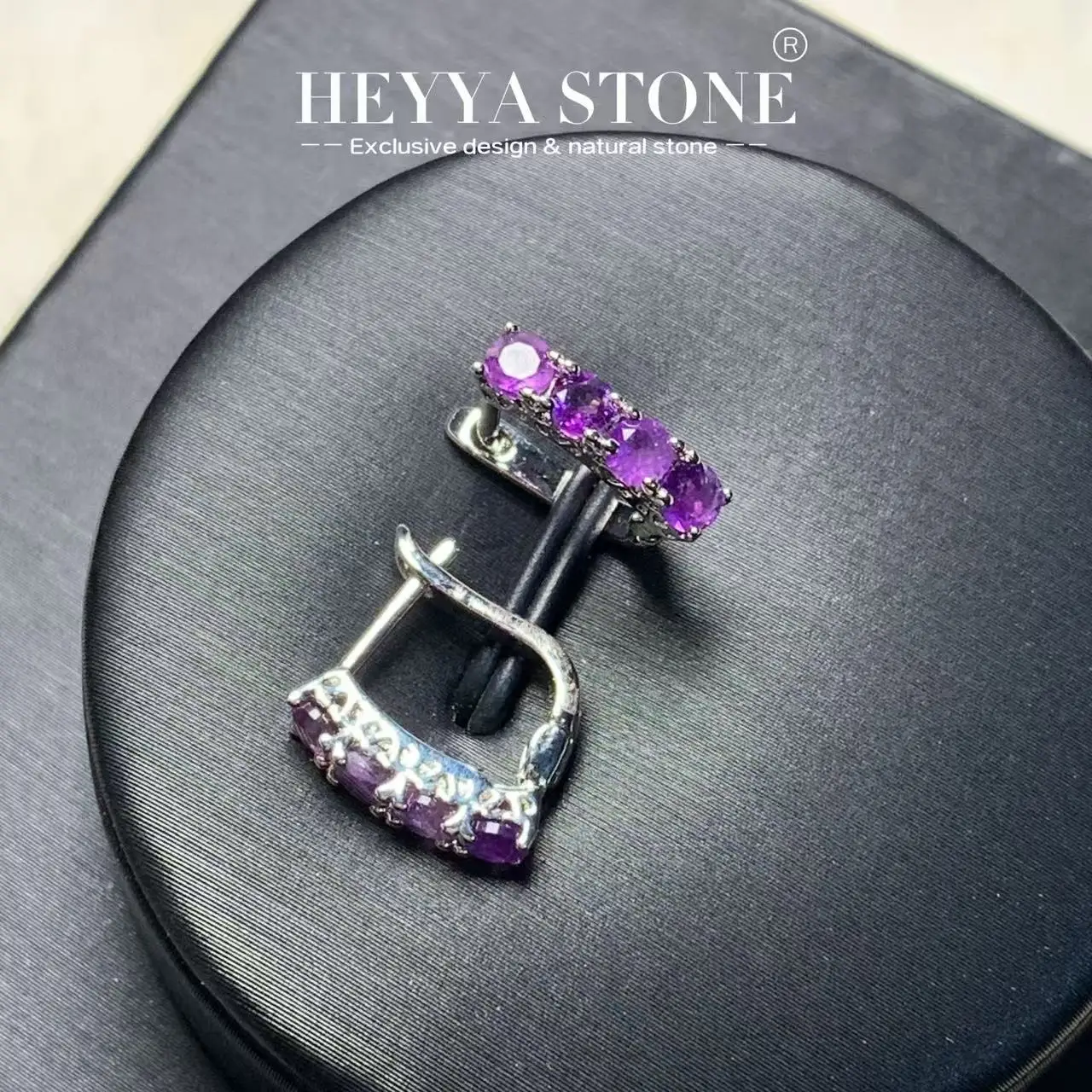 HEYYA STONE Vintage Natural Amethyst Hoop Earrings Simple Classic Round Circle Gemstone Jewelry Handmade 14K GOLD exclusive