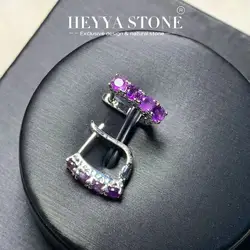 HEYYA STONE Vintage Natural Amethyst Hoop Earrings Simple Classic Round Circle Gemstone Jewelry Handmade 14K GOLD exclusive