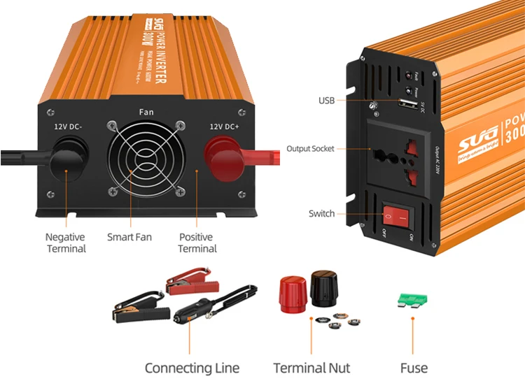 300W 12V 24V 48V DC To AC 3 Plug Output Pure Sine Wave Power Inverter With Remote Control