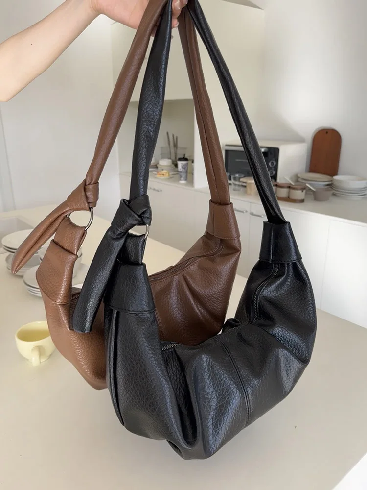 Korean Series Ins Retro Soft Leather Pleat Dumpling Bag Casual All-matching Shoulder Messenger Bag Idle Sle Can Be Praised ...