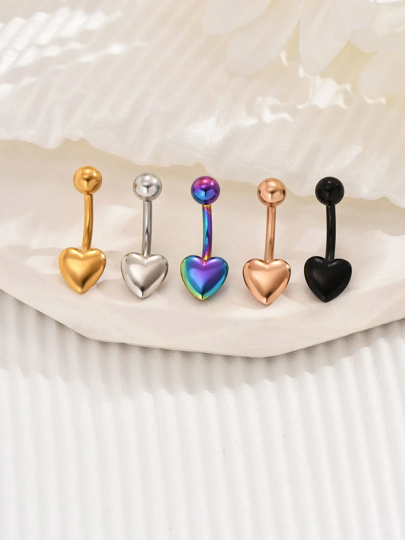 5Pcs Clear Heart Belly Button Rings  316L Surgical Stainless Steel Belly Rings Heart Shaped Navel Rings Belly Piercing Jewelry