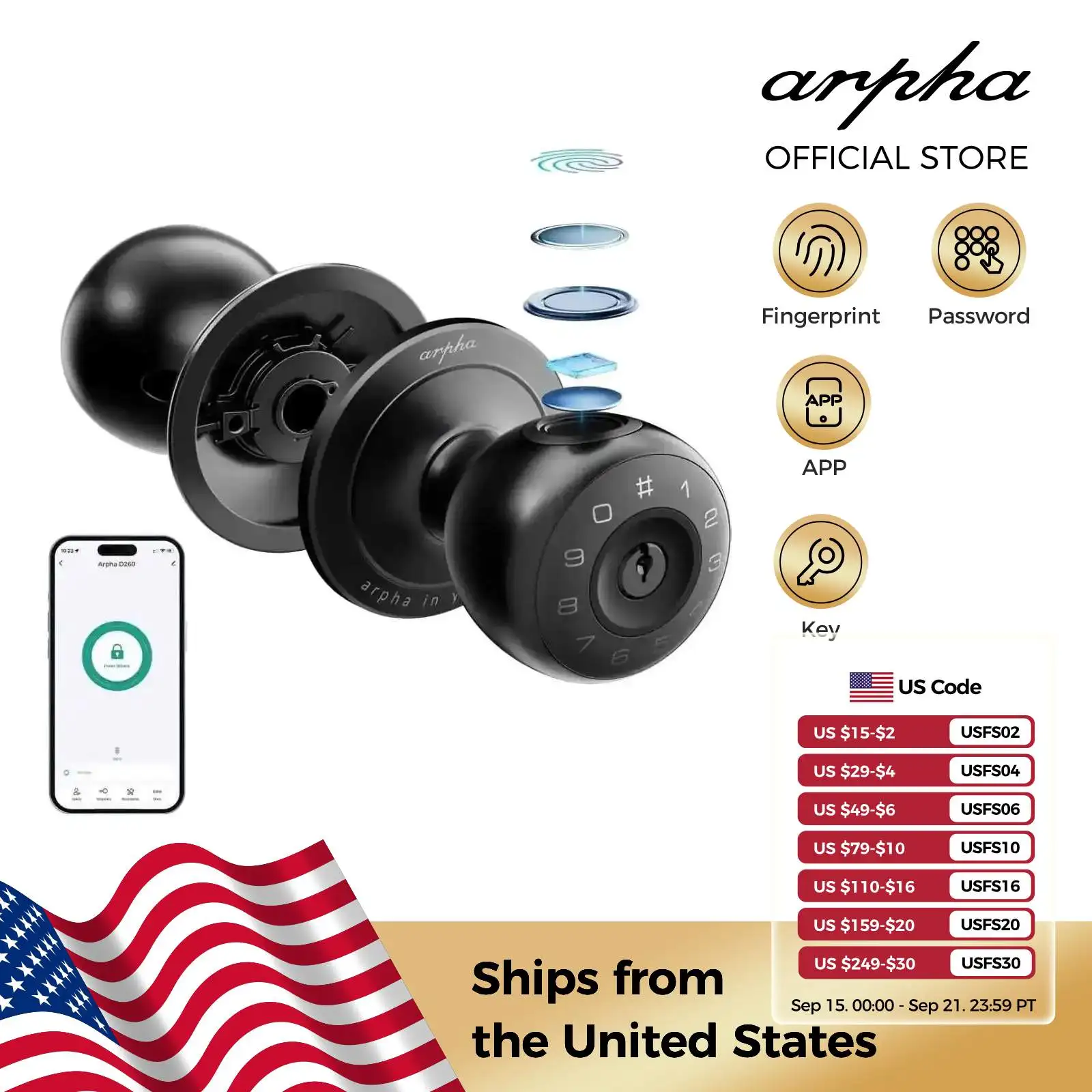 

Arpha Smart Lock D260 Умная дверная ручка с отпечатками пальцев Умная дверная ручка с клавиатурой Управление через приложение Биометрический дверной замок для входной двери