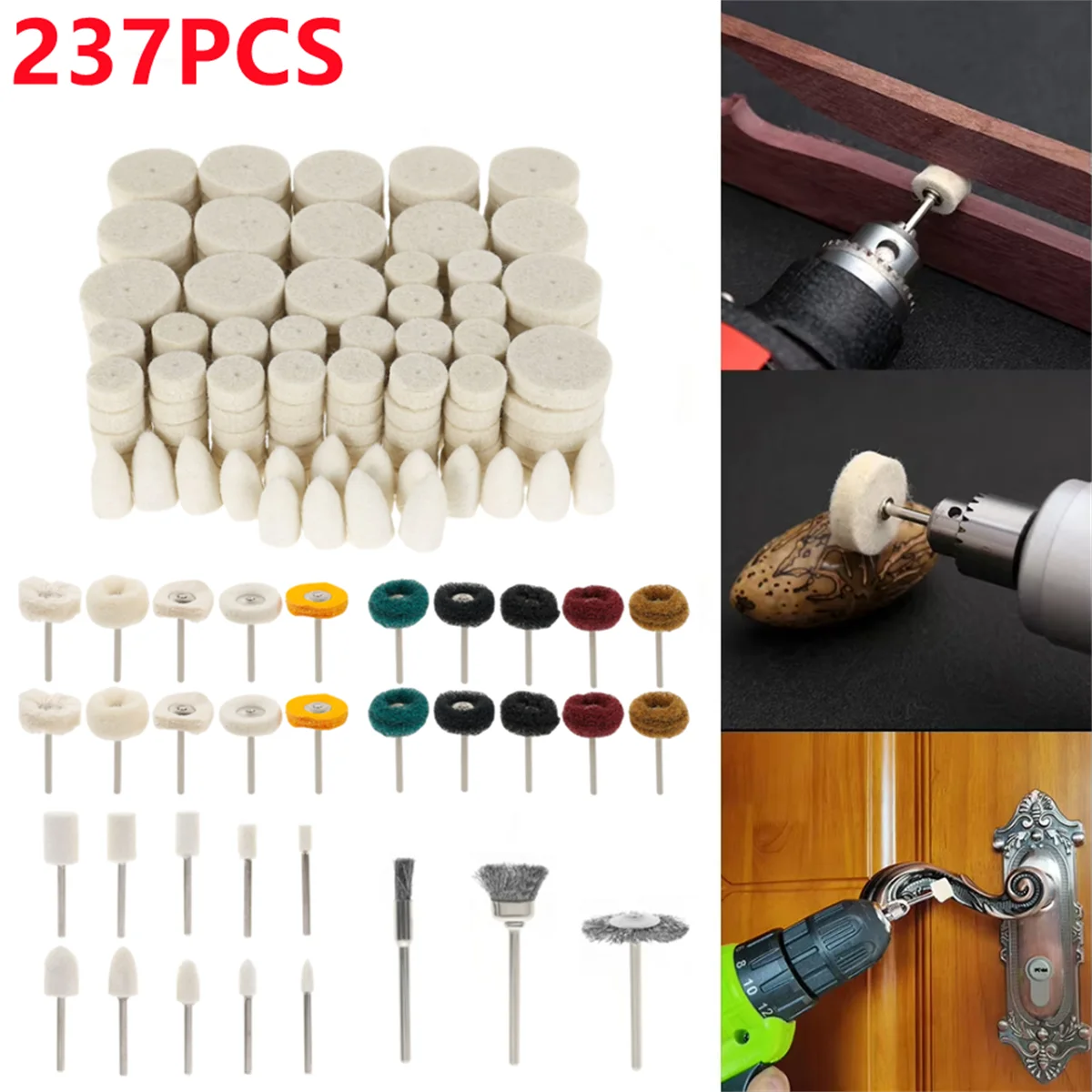 

237 шт., шерстяной фетр, полировальный круг, тканевый полировальный диск, комплект ювелирных изделий, зеркальные шлифовальные подушечки, хвостовик 1/8 дюйма для дрели Dremel, вращающийся инструмент