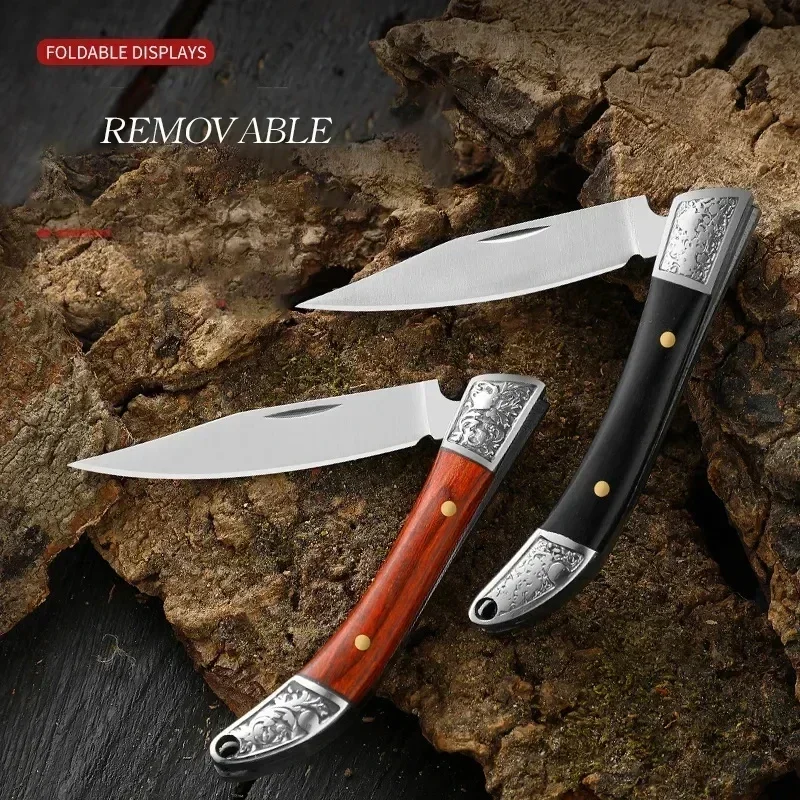 Stainless Steel Folding Pocket Knife Fruit Knife with Wooden Handle Multifunctional Knives for Easy Carrying Kitchen Knives