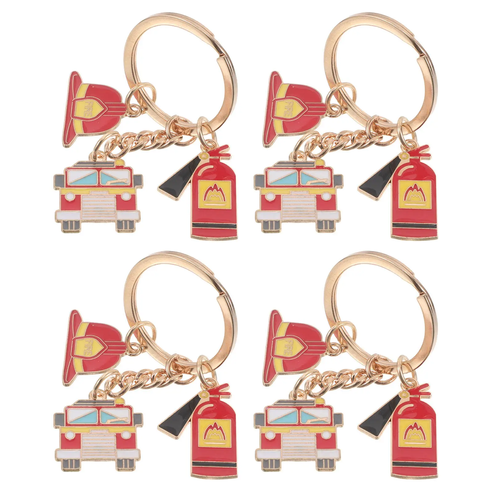 4Pcs Firefighting Theme Keychain Fireman Identity Keyring Alloy Fire Safety Pendant for Daily Use School Activity Keychain