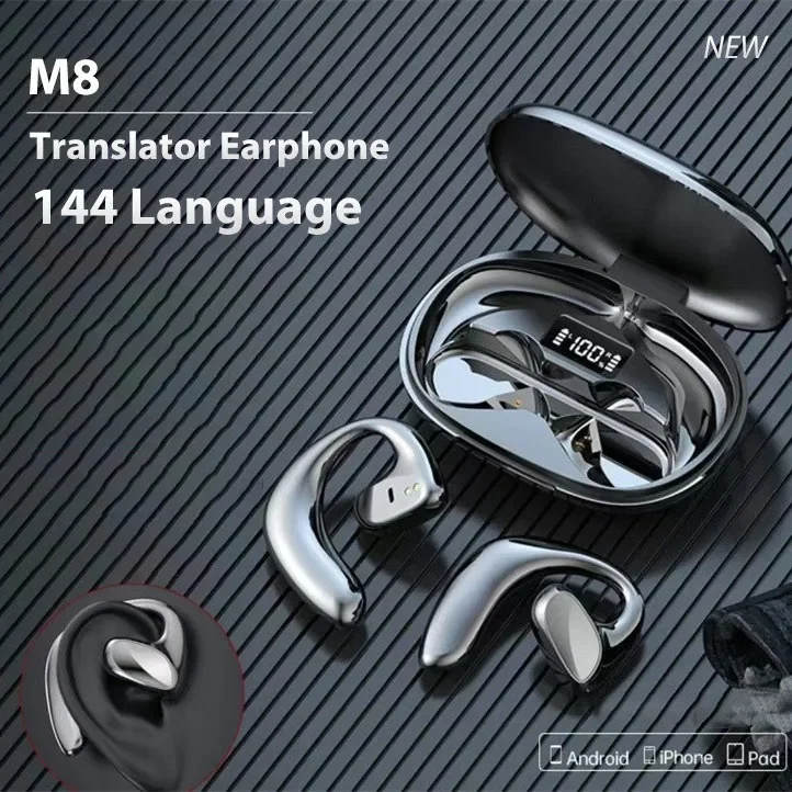 

M8 Online Wireless Translator Earbuds Device Support 100+ Languages & Accents Translation with APP Fit iOS&Android，Travel gift