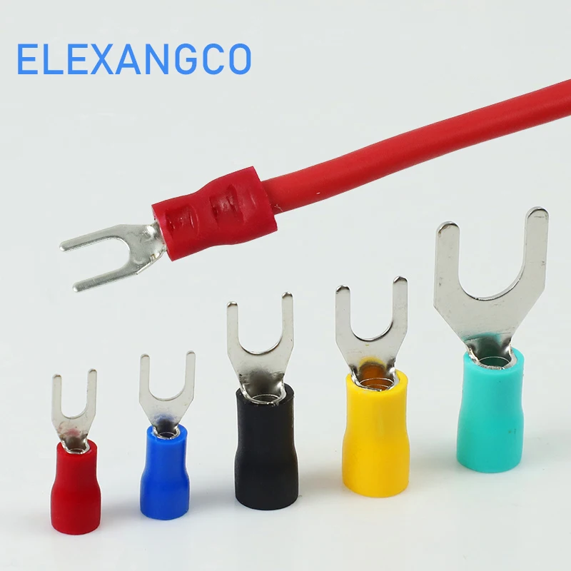 100/50/25pcs SV1.25/2/3.5/5.5-6 Crimp Terminal Spade Fork Connector Wire Copper Crimp Connector Insulated Cord Pin End Terminal