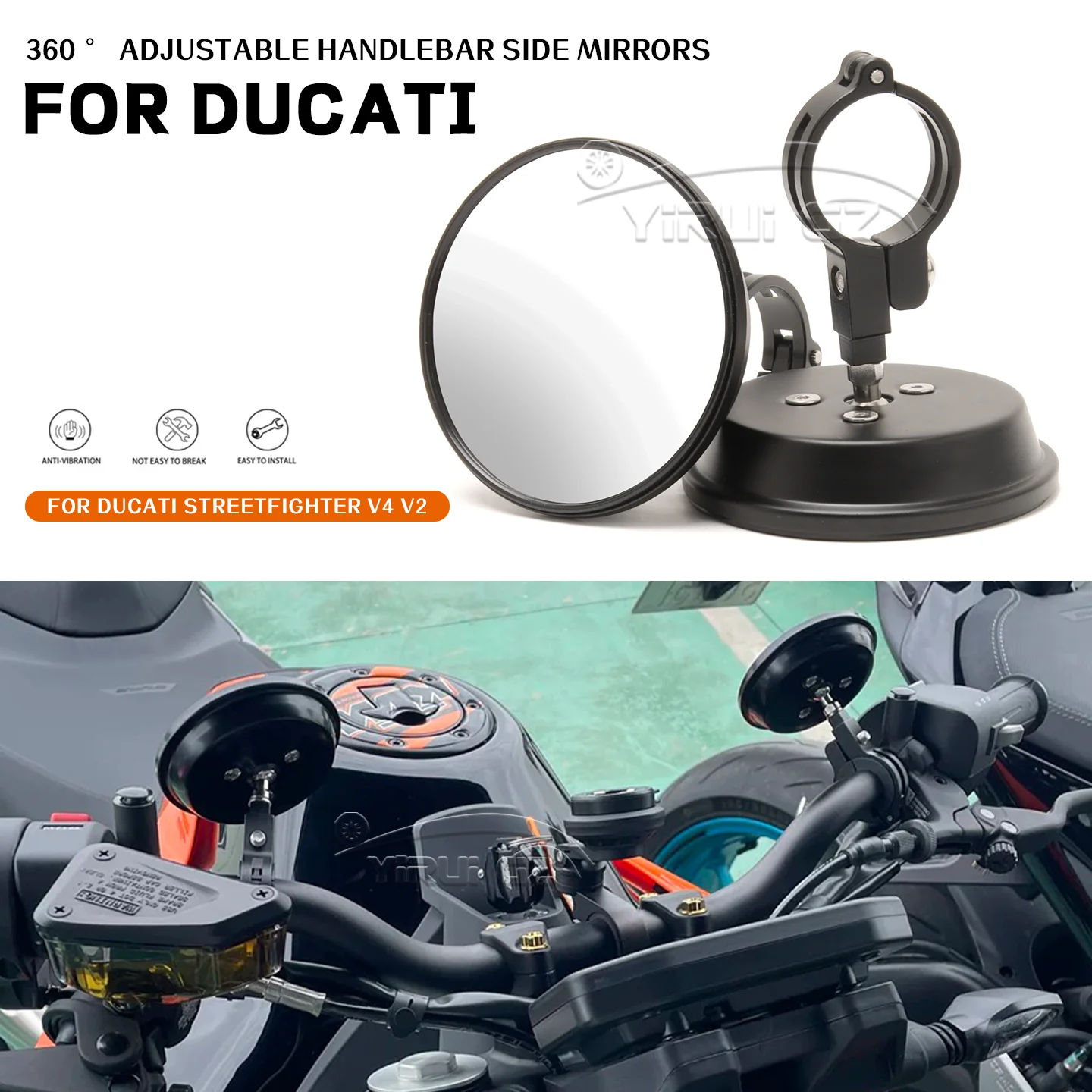 

For Ducati Streetfighter V2 V4 Streetfighter V4 Motorcycle Accessories Round Rearview Mirror Adjustable 360° Wide Angle Mirrors