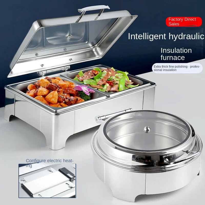 Luxury Buffet Stove Electric Heating Buffet Stove Stainless Steel Insulation Stove Hydraulic Glass Visible Breakfast Circular