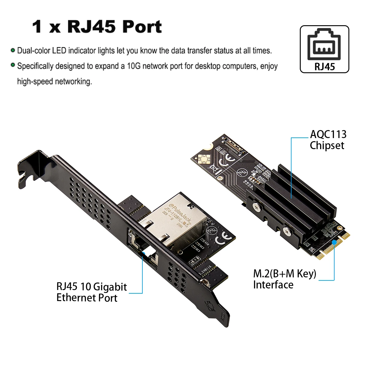 Imagem -02 - Adaptador de Rede Ethernet Iocrest M.2 b Mais m Placa de Rede de Porta Única Controle Industrial Servidor de Grau 10gbps Rj45 Aqc113