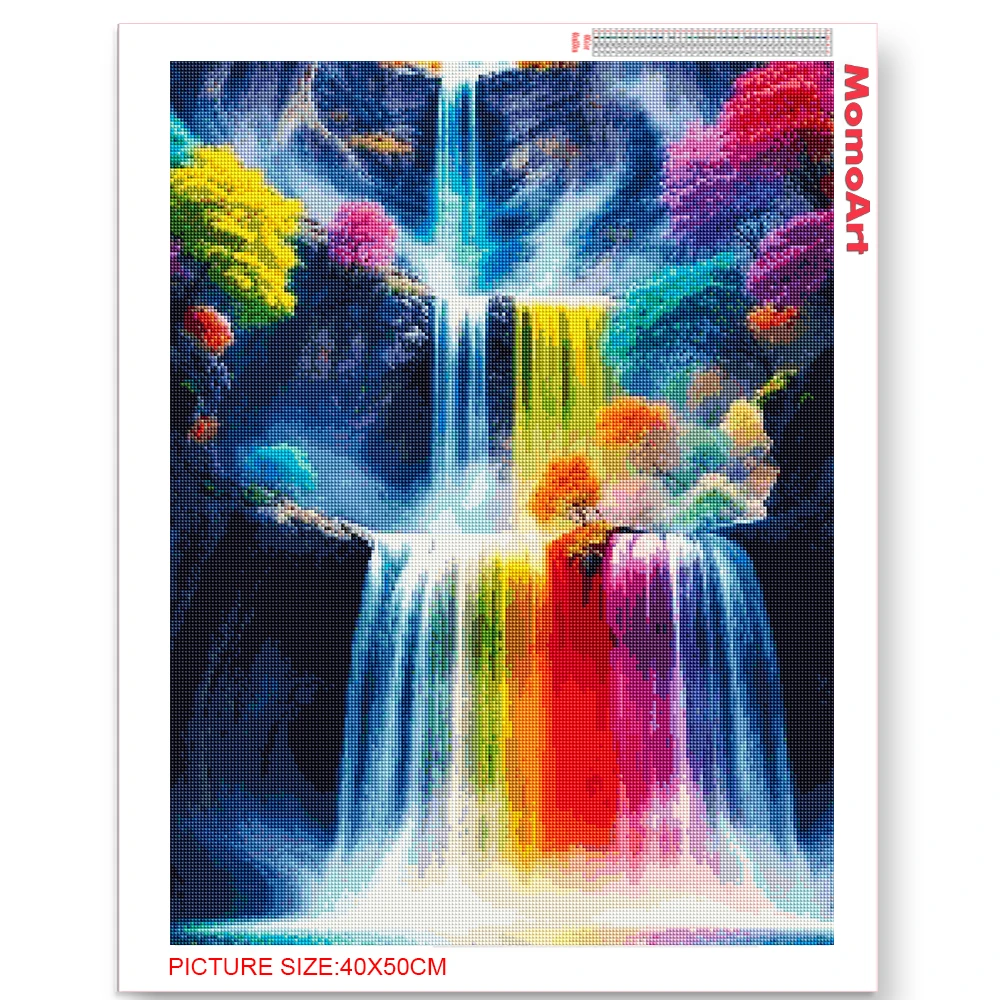 MomoArt Waterfall Diamond Embroidery Colorful Needlework Diamond Painting Landscape Full Square Round Mosaic Child Hobby