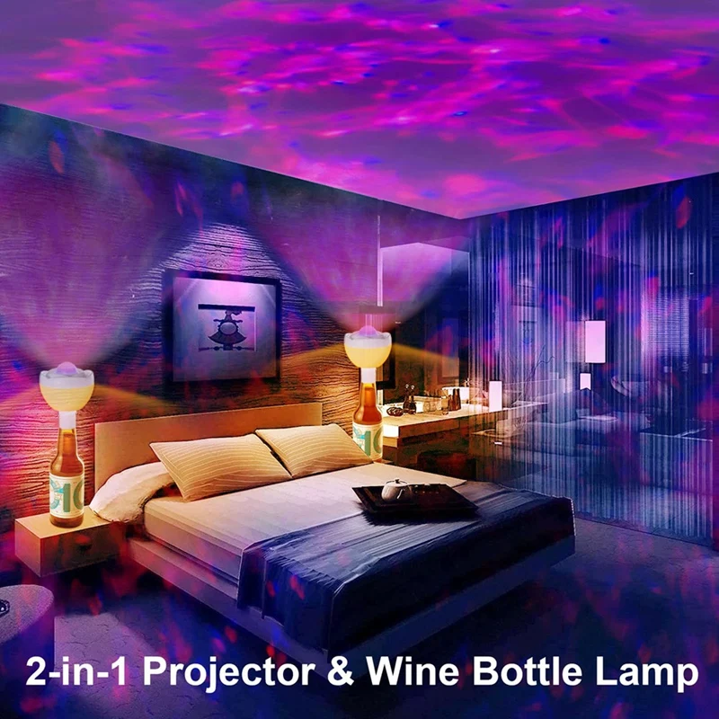 ABPQ-Lámpara de botella inalámbrica, luz de botella LED con función de proyección, lámpara de botella de vino con 3 temperaturas de color y luz RGB